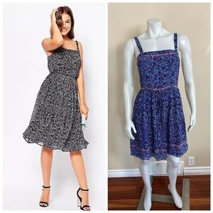 NWT - French Connection - CONFETTI GRID Strappy Flare Dress in Monarch Blue. 6